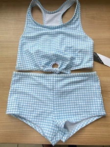 GIRLS KYLIE BLUE WHITE CHECK GINGHAM TANKINI SWIM OUTFIT SWIMMING COSTUME 13 Y - Picture 1 of 6
