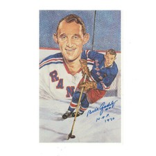BILL GADSBY Signed New York Rangers Extra-Large Card (blue w hof)