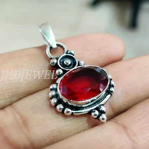 Facettierter Granat Oval Edelstein 925 Sterling Silber Handarbeit Anhänger Kl... - Bild 1 von 8