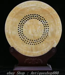 19" Natural Yellow Jade Carving “ 招财进宝 ” wealth Byobu Screen Folding screen - Picture 1 of 12