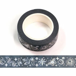 Washi Tape Celestial Tarot Holographic Gilded Green Sun Moon Star Snakes Crystal - Picture 1 of 12