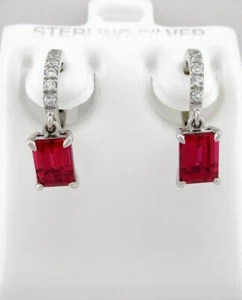 LAB CREATED 2.16 Ct RUBY & W/SAPPHIRE DANGLE EARRINGS .925 Silver - NEW WITH TAG - Picture 1 of 3