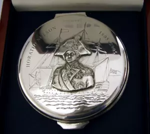 LARGE HEAVY 198g STERLING SILVER LORD NELSON TRAFALGAR BOX 2005 MINT CASED - Picture 1 of 13