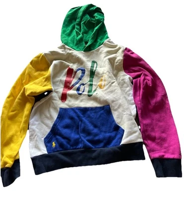 Polo Ralph Lauren White Multi Logo Graphic Pullover Hoodie Boys Sz XL 18-20 - Image 1 of 4