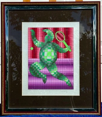 ⭕️ VICTOR VASARELY SERIGRAFIA ASSINADA "TENNIS PLAYER" EDIÇÃO LIMITADA 5/200 EMOLDURADA - Imagem 1 de 4