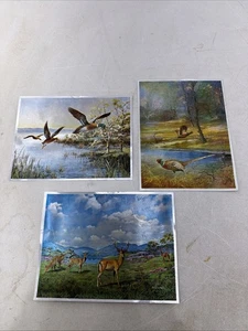 3 Vintage Dufex Foliendrucke Fasane Vögel Enten Rehe - Bild 1 von 13