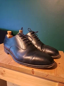 Loake Black Oxford UK 9.5 Shoes Cap Toe Leather England Goodyear ALDWYCH 1880 - Picture 1 of 11