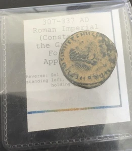 CONSTANTINE I, THE GREAT, 307-337 AD.  BRONZE FOLLIS. ROME MINT. SOL REVERSE. - Picture 1 of 2