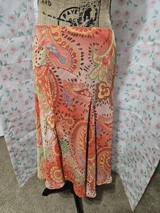 BANDOLINO, WOMEN'S CORAL/BLUE POLY FULL LINED MID CALF PAISLEY SKIRT, SIZE 6 - Picture 1 of 7