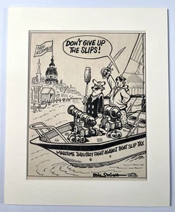 1983 Eric Smith Original Cartoon Capital Gazette Boot Beleg Steuer 11x9 mattierte Kunst - Bild 1 von 14