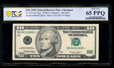 AC $10 1999 Cleveland Star PCGS 65 PPQ Fr 2033-D* - Image 1 of 2