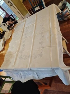 Vtg Paragon Linen Tablecloth Cross Stitch Preworked GrapeLeaf See Photos Read - Picture 1 of 14
