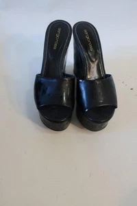 Womens Sergio Rossi Black Patent Leather Platform Wedge Slip On Sandals 37 US/7 - Picture 1 of 9