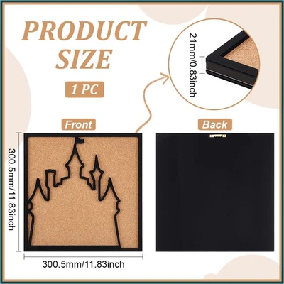Square Castle Pin Board Cork 11.8X11.8Inch Bulletin Display Wall Mounted Black - Image 1 of 4