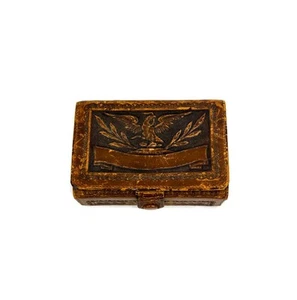 Antikes handgefertigtes kleines Leder Schmuck Reise Etui, Adler Design, Mexiko - Bild 1 von 22