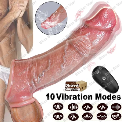Vibrating Penis Extender Sleeve Cock Ring Sheath Vibrator Sex Toy for Men Couple - Image 1 of 4