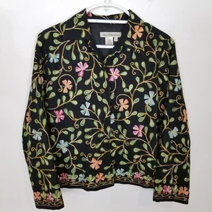 David Brooks Women Wool Blend Black Multi Floral Embroidered  Jacket Sz S Black - Picture 1 of 7