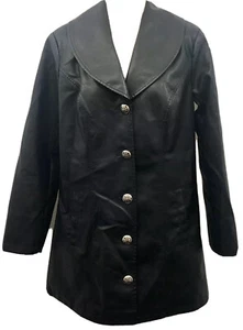 Dennis Basso Women’s Leather A-line Trench Coat XXS Black Jacket Button Up Lined - Picture 1 of 12