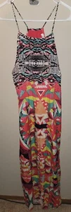 Boston Proper Womens Sz L Pinwheel Maxi Dress Spaghetti Strip Racerback - Picture 1 of 4