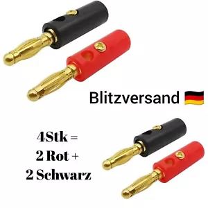 4x Bananenstecker Rot+Schwarz Banana Lautsprecherkabel 4mm Bananen Gold Stecker - Bild 1 von 8