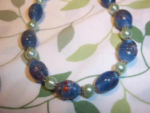 Hand Crafted BLUE and GREEN Glass Bead and Tibetan Silver Bracelet C-81 - Picture 1 of 3