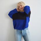 Blue turtleneck mohair sweater, Striped hand knit sweater, Chunky soft sweater