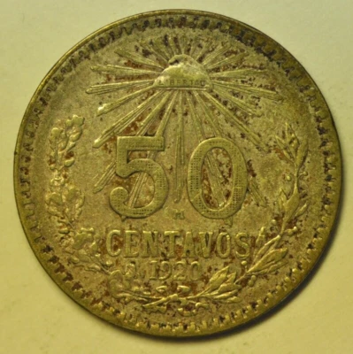 mw21630 Mexico Silver 50 Centavos 1920 Mexico City Mint  KM#447 - Image 1 of 2