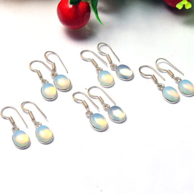 Calming Opalite Gemstone 925 Sterling Silver Plated Bezel Woman Earring Lot - image 1 of 3