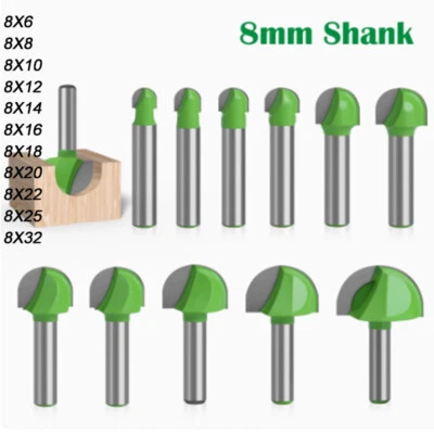 8mm Shank Core Box Router Bit Round Nose Cove Box 2Flutes WoodworkingCutter - Image 1 of 4