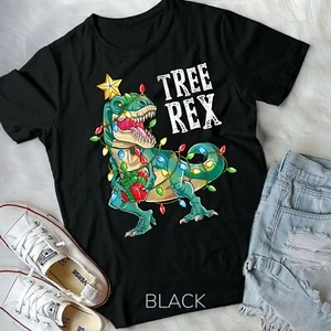 Christmas Dinosaur Tree Rex Pajamas Men Boys Kids Xmas Gifts T-Shirt - Picture 1 of 11