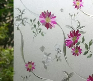 Colorful Flowers Leaves Frosted Window Film Sticker Privacy Glass Door Decals - Picture 1 of 10