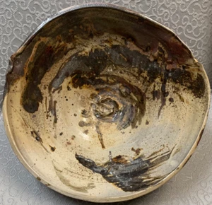 Fetz Signed 15" x 6" Raku Art Pottery Ceramic Bowl Beige and Brown READ - Picture 1 of 9