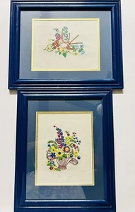 SET 2-Bouquet Bird Mix Media RICAMO A MANO senza cornice creella fatta a mano - Foto 1 di 15