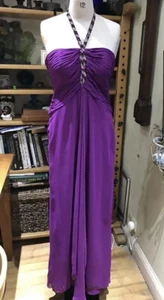 Y2K JULIEN MACDONALD SIZE 14 VINTAGE PURPLE DESIGNER MAXI DRESS BEADED DIAMANTE - Picture 1 of 10