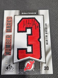 2010-11 UD SP GAME USED MARTIN BRODEUR #ed 5/25 NUMBER MARKS PATCH AUTO