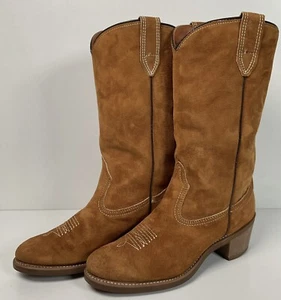 Vintage Wolverine Full Suede Cowgirl Boots 8 M Harvest Wheat Vibram - Picture 1 of 20
