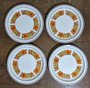 Vintage Arklow Ireland Shawn Lot Four Salad Plates Orange Brown Flowers Crazing - Picture 1 of 6
