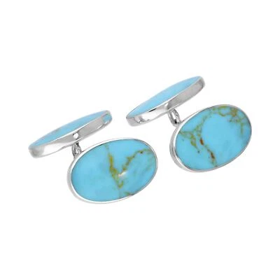 Sterling Silver & Turquoise Oval Double-Sided Cufflinks Double Sided Cufflinks - Image 1 of 4