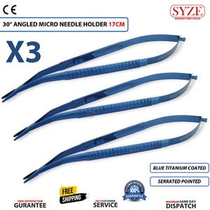 Pinzas de sutura microquirúrgicas Castroviejo 17CM azul recubiertas de titanio - Imagen 1 de 6