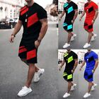 Men's Slim Fit Summer Tracksuit with 3D Print Short Sleeve Tops and Shorts