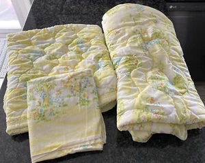 Vtge 2 Baby Quilts for Crib & Receiving Blanket COUNTRY SUNSHINE Yellow 1970-80s - Picture 1 of 12