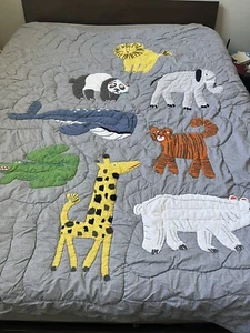 Pottery Barn Kids Silly Safari Jungle Animal Full Queen quilt Grey - Picture 1 of 15