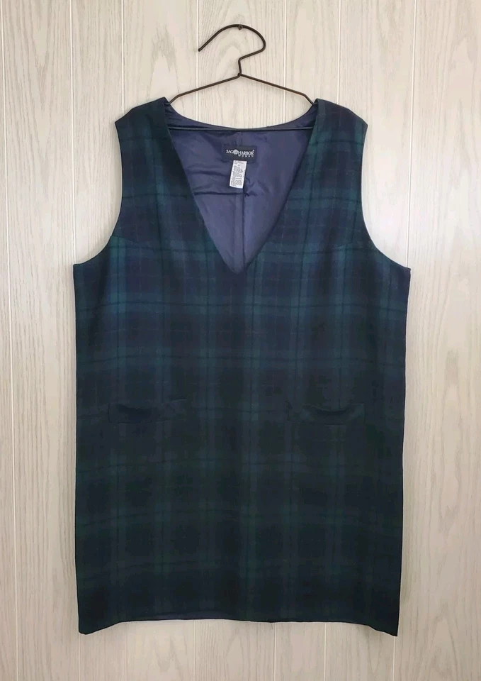 ВИНТАЖНЫЙ SAG HARBOR размер 22 шерстяная смесь синий зеленый розовый черный клетку джемпер платье - Изображение 1 из 4