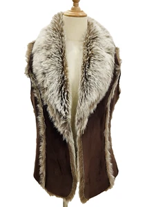 Target Brown Faux Fur Suede Stitch Vest Size 12 Boho Party ~VINTAGE~ - Picture 1 of 13