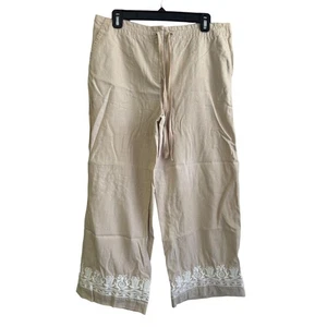 Talbots Linen Embroidered Country Club Casual Wide Leg Cropped Pants 10 - Picture 1 of 8