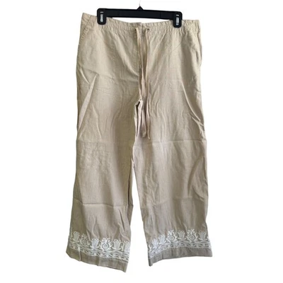 Talbots Linen Embroidered Country Club Casual Wide Leg Cropped Pants 10 - Image 1 of 4