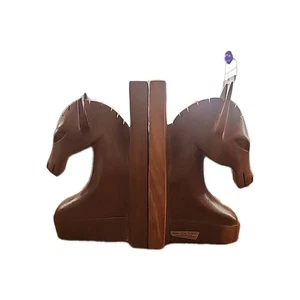 Vintage Handcarved Horse Head Single Bookends Hardwood Equestrian  Made in Kenya - Picture 1 of 5