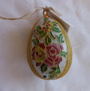 NYCO Nicki Yassaman Cloisonné Huevo Adorno Oro Rosa Floral Navidad Pascua - Imagen 1 de 7