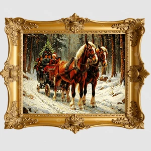 Christmas Print Sleigh Ride Vintage Wall Art Holiday Decor Tree Poster Painting  - Picture 1 of 32