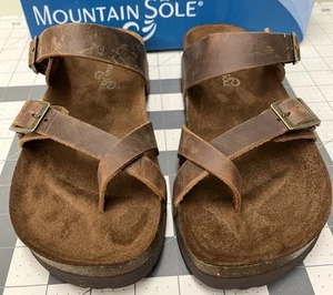 Mountain Sole Brown Leather Footbed Sandals Shoes Women's Size 8 M Pre owned VGC - Picture 1 of 13